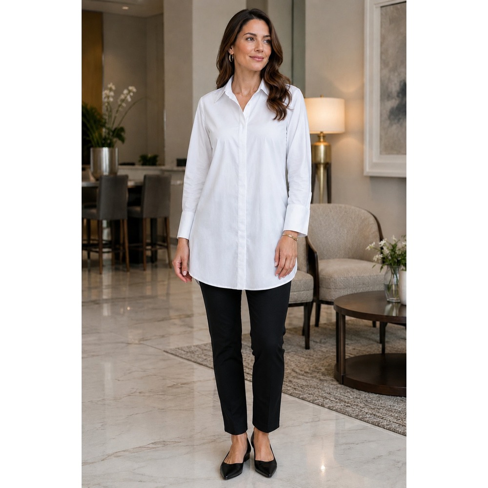 NWOT Soft Surroundings White Stretch Hidden Button Placket Shirt Large Tunic Top - Picture 13 of 14